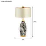 Tubular Task Lighting - Contemporary Fabric 1 Head Small Desk Lamp 14/15 Wide Black And White