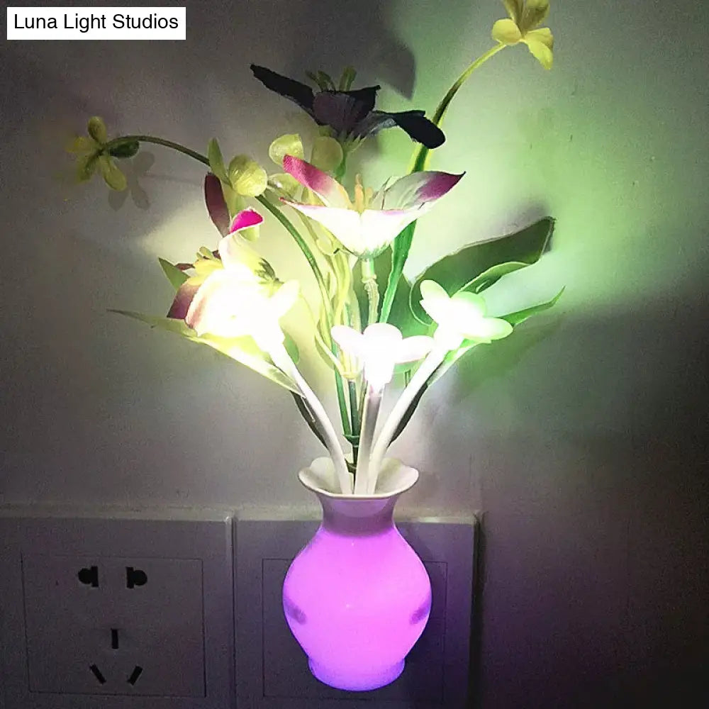 Tulip Flower Led Night Lamp: Glowing Plastic Wall Light With Multicolored Lighting - Modern Bedside