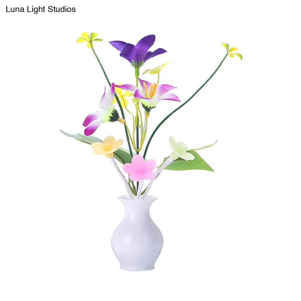 Tulip Flower Led Night Lamp: Glowing Plastic Wall Light With Multicolored Lighting - Modern Bedside