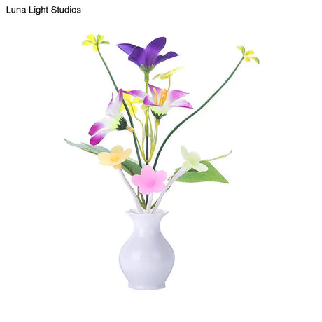 Tulip Flower Led Night Lamp: Glowing Plastic Wall Light With Multicolored Lighting - Modern Bedside
