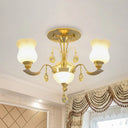 Tulip Flower Semi Flush Gold Ceiling Light For Modern Bedrooms - 3 - Light Milk Glass
