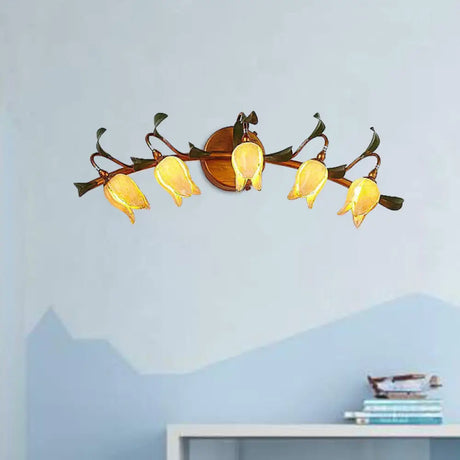 Tulip Vanity Lamp - 5-Headed Led Wall Sconce In Red/Yellow For Bathroom Yellow