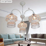 Turkish Beaded Lantern Chandelier - 3 Head White/Red Acrylic Hollowed-Out Ceiling Light For Dining