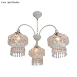 Turkish Beaded Lantern Chandelier - 3 Head White/Red Acrylic Hollowed-Out Ceiling Light For Dining