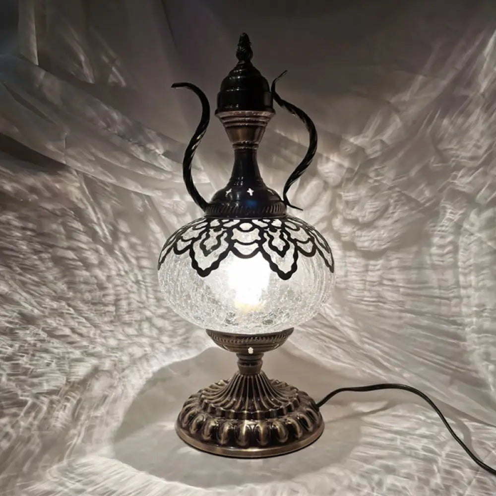 Turkish Crackle Glass Bronze Teapot Table Light 6.5/7 Width 1-Bulb Nightstand Lamp For Living Room