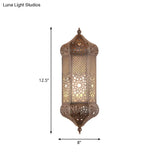 Turkish Iron Hollow-Out Wall Light With Antiqued Brass Finish - 1 Bulb Living Room Lantern Sconce