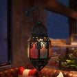 Turkish Single-Bulb Black Stained Art Glass Censer Wall Lamp: Bistro Lantern Sconce