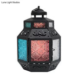 Turkish Style Black Metal Desk Lamp With Colorful Textured Glass Shade
