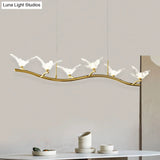 Twig Pendant Lamp With Bird Decor Gold Finish & Led Acrylic Island Light