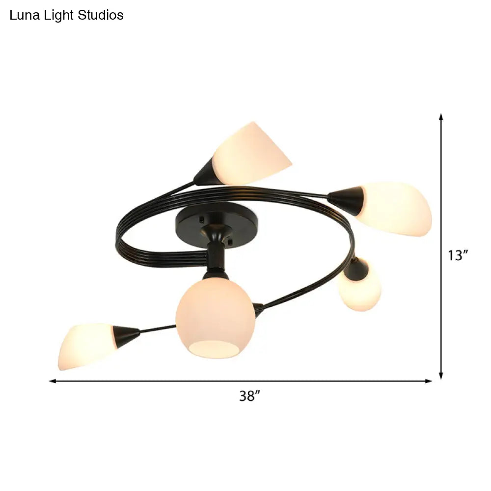 Twisted Living Room Semi Mount Lighting - Traditional Frosted Glass Ceiling Light With 4/6 Lights