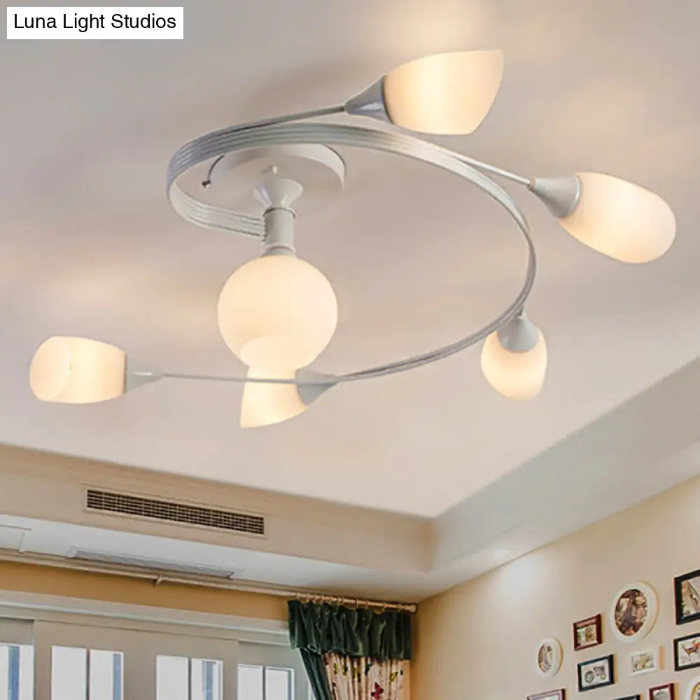 Twisted Living Room Semi Mount Lighting - Traditional Frosted Glass Ceiling Light With 4/6 Lights