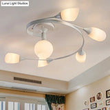 Twisted Living Room Semi Mount Lighting - Traditional Frosted Glass Ceiling Light With 4/6 Lights