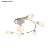 Twisted Living Room Semi Mount Lighting - Traditional Frosted Glass Ceiling Light With 4/6 Lights
