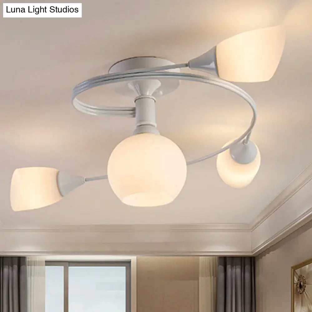 Twisted Living Room Semi Mount Lighting - Traditional Frosted Glass Ceiling Light With 4/6 Lights