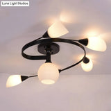 Twisted Living Room Semi Mount Lighting - Traditional Frosted Glass Ceiling Light With 4/6 Lights