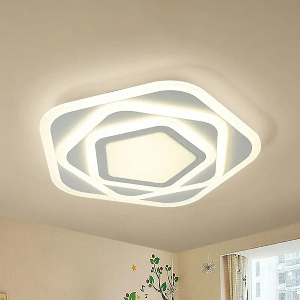 Ultra-Thin Acrylic Pentagonal Led Flush Mount Light - Minimalist White Fixture / 14 Warm