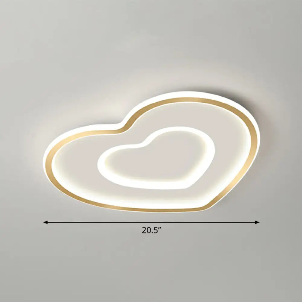 Ultra - Thin Gold Love Heart Led Ceiling Light For Bedroom / 20.5’ White