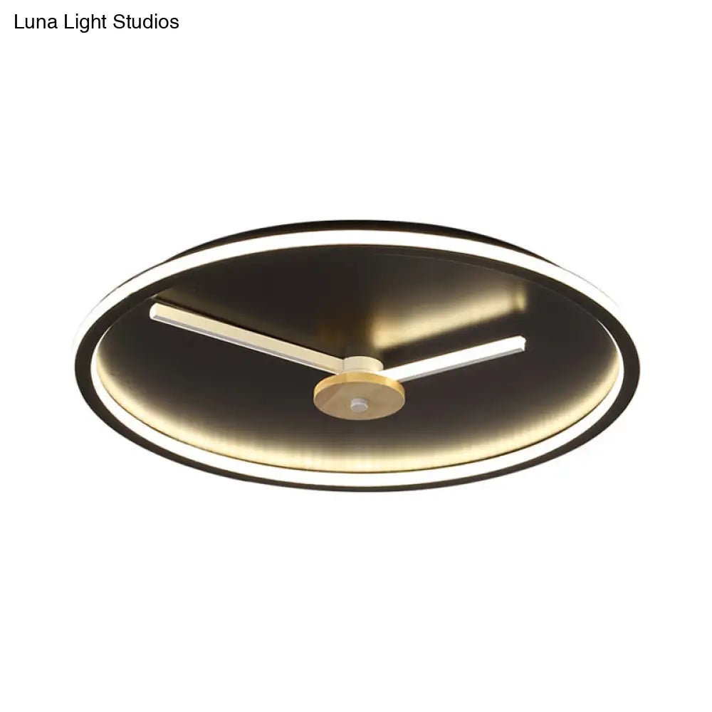 Ultra - Thin Led Ceiling Light With Adjustable Hour Hand Design For Modern Bedrooms In Black Or