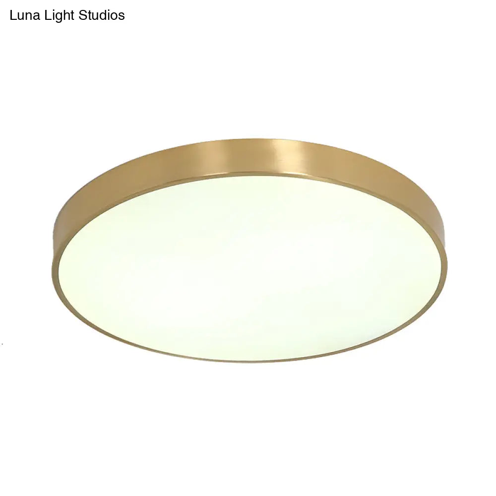 Ultra Thin Modern Brass Led Flush Mount Light 12’/16’/19.5’ Dia Acrylic Diffuser Warm/White
