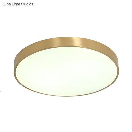 Ultra Thin Modern Brass Led Flush Mount Light 12’/16’/19.5’ Dia Acrylic Diffuser Warm/White