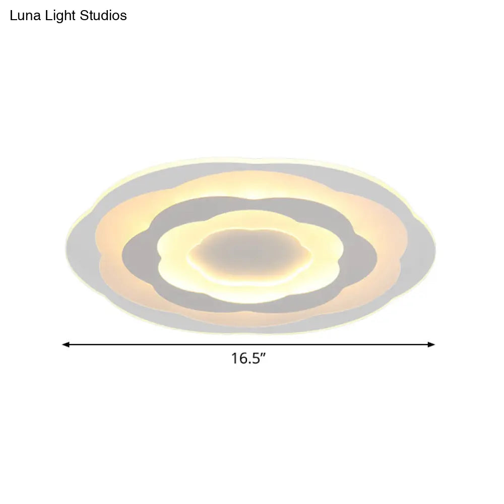 Ultrathin Layered Flower Ceiling Light - Modern Acrylic - White Led Flush Mount Lighting For