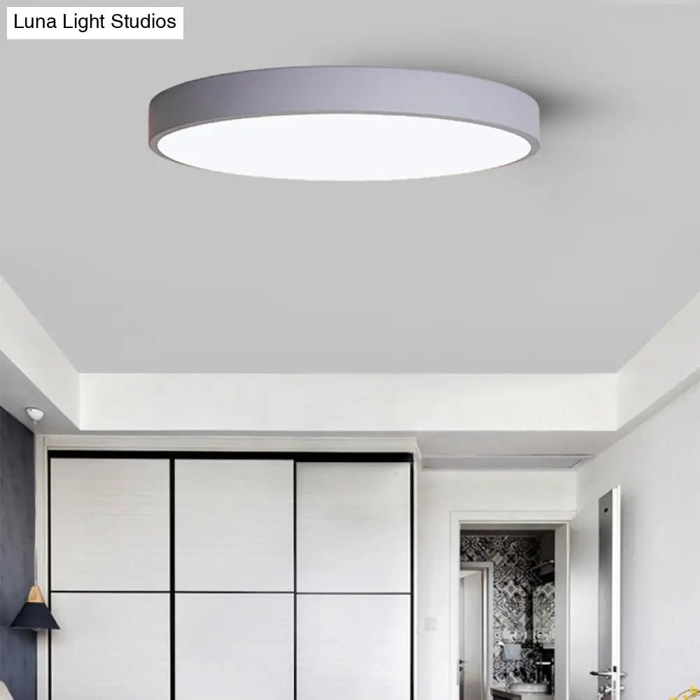 Ultrathin Round Flush Mount Led Ceiling Light For Childs Room - Macaron Metal Finish Grey / 9