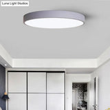 Ultrathin Round Flush Mount Led Ceiling Light For Childs Room - Macaron Metal Finish Grey / 9
