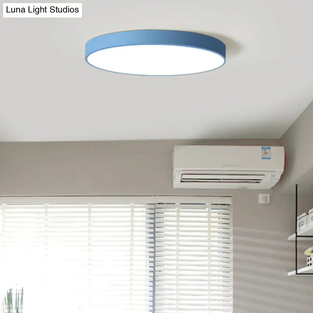 Ultrathin Round Flush Mount Led Ceiling Light For Childs Room - Macaron Metal Finish Blue / 9
