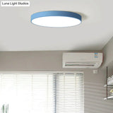 Ultrathin Round Flush Mount Led Ceiling Light For Childs Room - Macaron Metal Finish Blue / 9