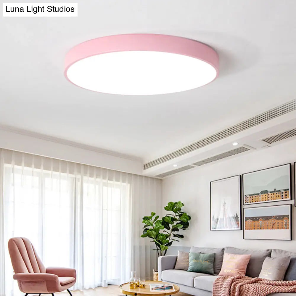 Ultrathin Round Flush Mount Led Ceiling Light For Childs Room - Macaron Metal Finish Pink / 9