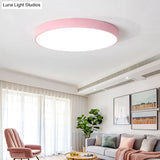Ultrathin Round Flush Mount Led Ceiling Light For Childs Room - Macaron Metal Finish Pink / 9