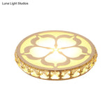 Ultrathin Round Led Crystal Flush Mount Ceiling Light With Flower Pattern - Elegant Corridor Lamp