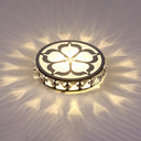 Ultrathin Round Led Crystal Flush Mount Ceiling Light With Flower Pattern - Elegant Corridor Lamp