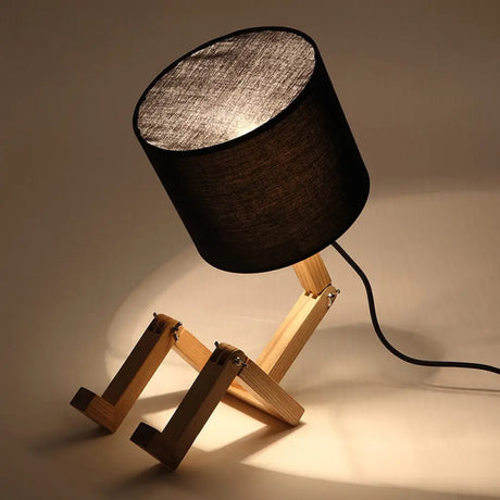 Valentina - Wooden Man-Shaped Table Lamp With Book Rack And Fabric Shade Black