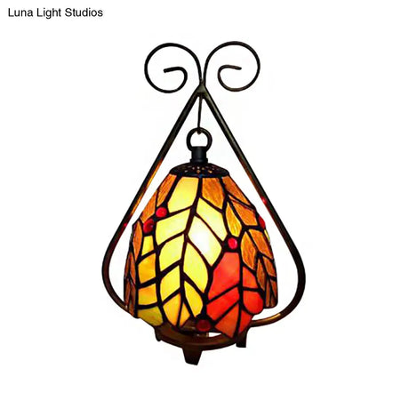 Vibrant Multi-Colored Tiffany Glass Desk Lamp For Cafe - Blue/Orange