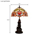 Victorian Angel Resin Night Lamp: Bronzed Table Lighting With Art Glass Shade