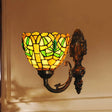 Victorian Brass Wall Mounted Dining Room Light With Stained Glass Shade