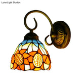 Victorian Bronze Wall Mounted Sunflower Orange Glass Sconce Lighting 6/8 Wide