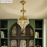 Victorian Clear Teardrop Crystal Chandelier For Living Room - Crown Shaped Hanging Lamp