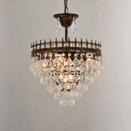 Victorian Clear Teardrop Crystal Chandelier For Living Room - Crown Shaped Hanging Lamp Rust / 14