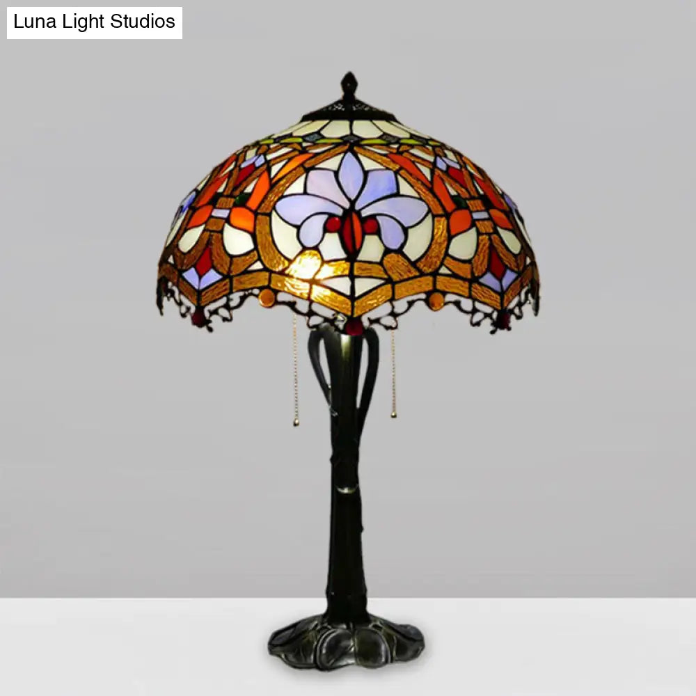 Victorian Cut Glass Cone/Dome Nightstand Lamp With Blossom Pattern