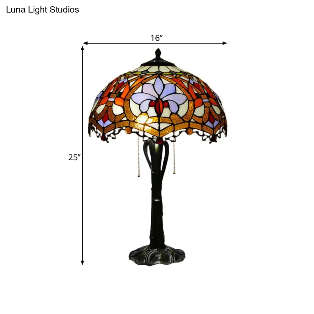 Victorian Cut Glass Cone/Dome Nightstand Lamp With Blossom Pattern