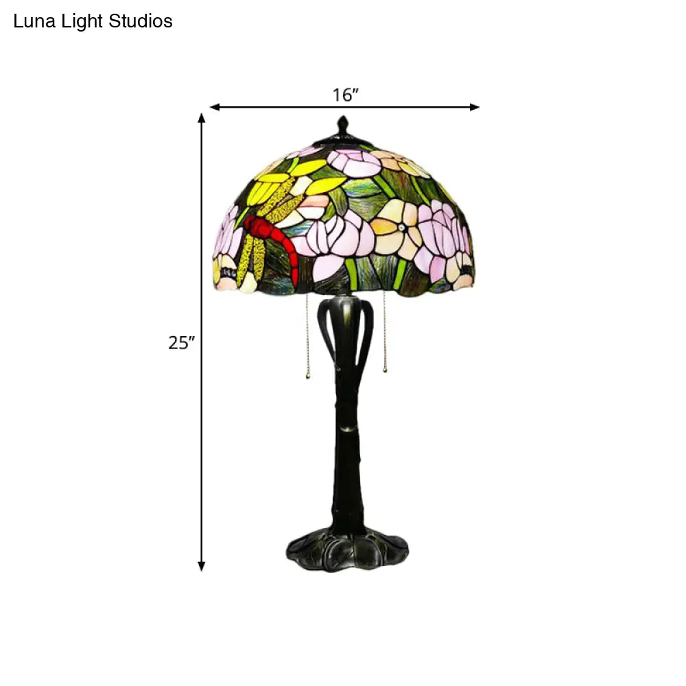 Victorian Cut Glass Cone/Dome Nightstand Lamp With Blossom Pattern