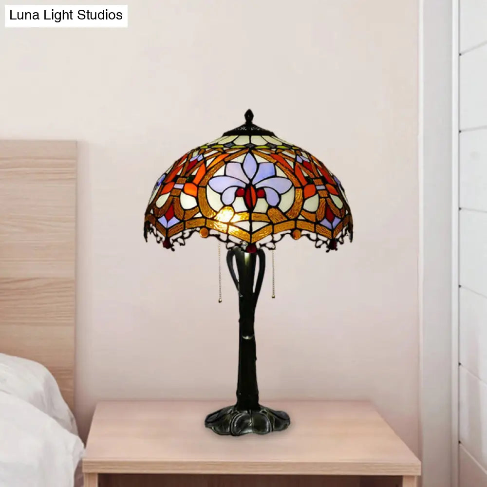 Victorian Cut Glass Cone/Dome Nightstand Lamp With Blossom Pattern