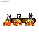 Victorian Dome Orange Glass Sconce Light Fixture - Antique Brass Wall Mounted With Flower Pattern