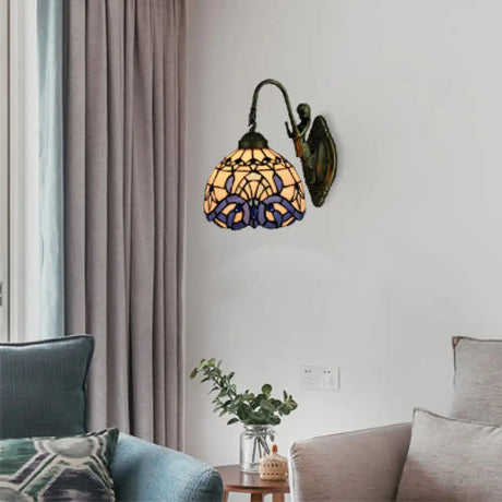 Victorian Dome Wall Light: Art Glass Mermaid Sconce For Corridor (White-Purple) White-Purple