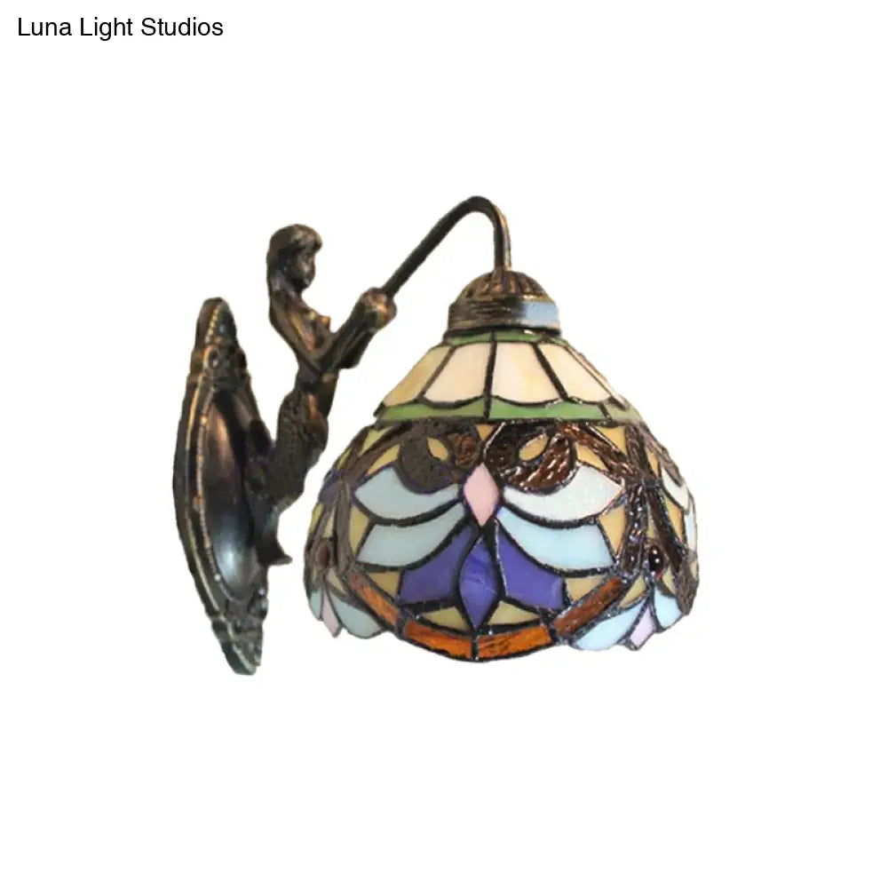 Victorian Dome Wall Light With Beige Glass Sconce And Flower Pattern