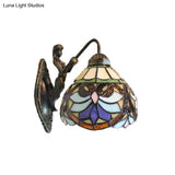 Victorian Dome Wall Light With Beige Glass Sconce And Flower Pattern