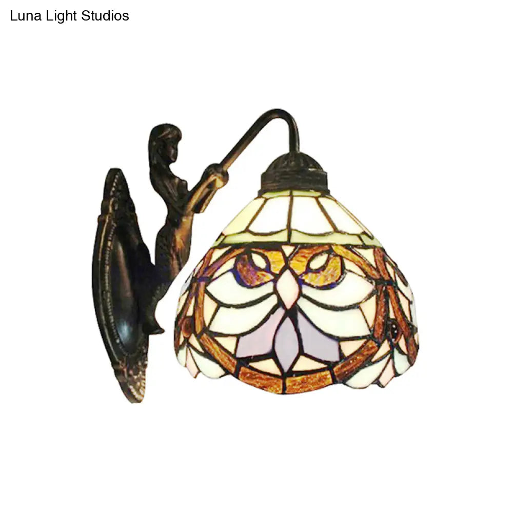 Victorian Dome Wall Light With Beige Glass Sconce And Flower Pattern