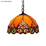 Victorian Domed Ceiling Pendant With 1 Light: Elegant Orange Cut Glass Hanging Light Kit For Living